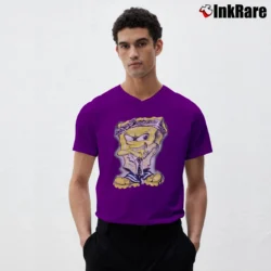 Men’s 2000s Spongebob Gangster Pants Vintage Style V-Neck Tee in purple | Sharp, Breathable, Everyday Staple