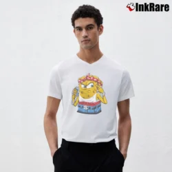 Men’s 2000s Spongebob Squarepants Rap Hip Hop Bootleg Style V-Neck Tee in white | Sharp, Breathable, Everyday Staple