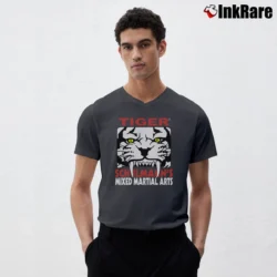 Men’s 2000s Tiger Schulmann's Mixed Martial Arts School V-Neck Tee in charcoal | Sharp, Breathable, Everyday Staple