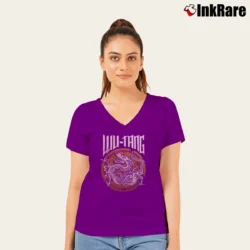 Women’s 2000s Wu Tang Clan Dragon Graphic V-Neck Tee in purple | Chic Neckline, Soft Texture