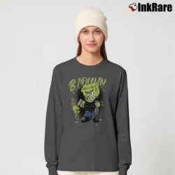Women’s 2000s Y2k Gangster Spongebob Distressed Rap Hip Hop Cartoon Long-Sleeve Top in charcoal | Sleek, Versatile, All-Season