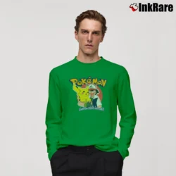 Men’s 2001 Ash And Pikachu Nintendo Pokemon Long-Sleeve Shirt in irish green | Sleek, Lightweight, Year-Round Wear