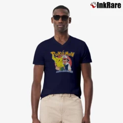 Men’s 2001 Ash And Pikachu Nintendo Pokemon V-Neck Tee in navy | Sharp, Breathable, Everyday Staple