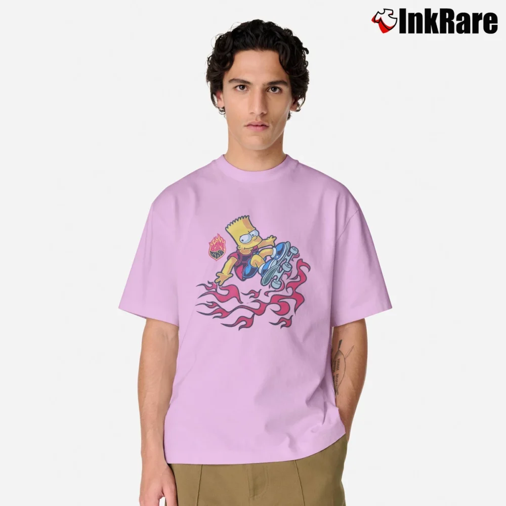 Men’s 2001 Bart Simpson Skateboard The Simpsons Classic T-Shirt in light pink | Soft, Breathable Everyday Wear