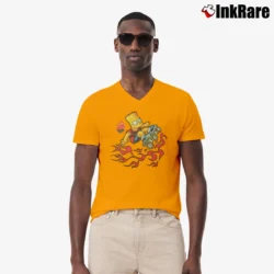 Men’s 2001 Bart Simpson Skateboard The Simpsons V-Neck Tee in orange | Sharp, Breathable, Everyday Staple