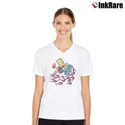 Women’s 2001 Bart Simpson Skateboard The Simpsons V-Neck Tee in white | Chic Neckline, Soft Texture