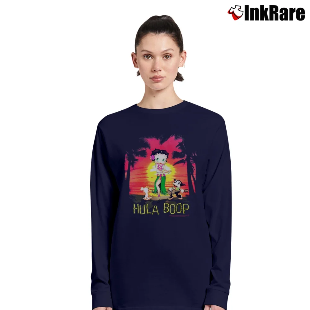 Women’s 2002 Betty Boop Hula Boop Cartoon Graphic Long-Sleeve Top in navy | Sleek, Versatile, All-Season