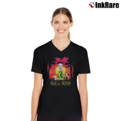 Women’s 2002 Betty Boop Hula Boop Cartoon Graphic V-Neck Tee in black | Chic Neckline, Soft Texture