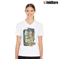 Women’s 2002 Dragon Ball Z Goku Vegeta Vintage V-Neck Tee in white | Chic Neckline, Soft Texture