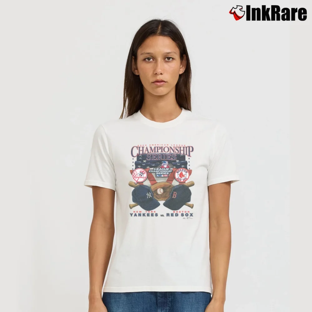 Women’s 2004 American League Championship Series New York Yankees Vs Boston Red Sox Signature T-Shirt in white | Soft, Flattering Fit