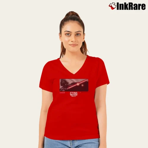 Women’s 2004 Star Wars Trilogy Darth Vader Promo V-Neck Tee in red | Chic Neckline, Soft Texture