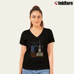 Women’s 2004 Star Wars Weekends R2D2 C3PO Disney World V-Neck Tee in black | Chic Neckline, Soft Texture