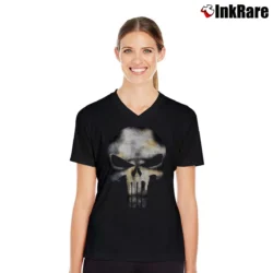 Women’s 2004 The Punisher Black Graphic Marvel V-Neck Tee in black | Chic Neckline, Soft Texture