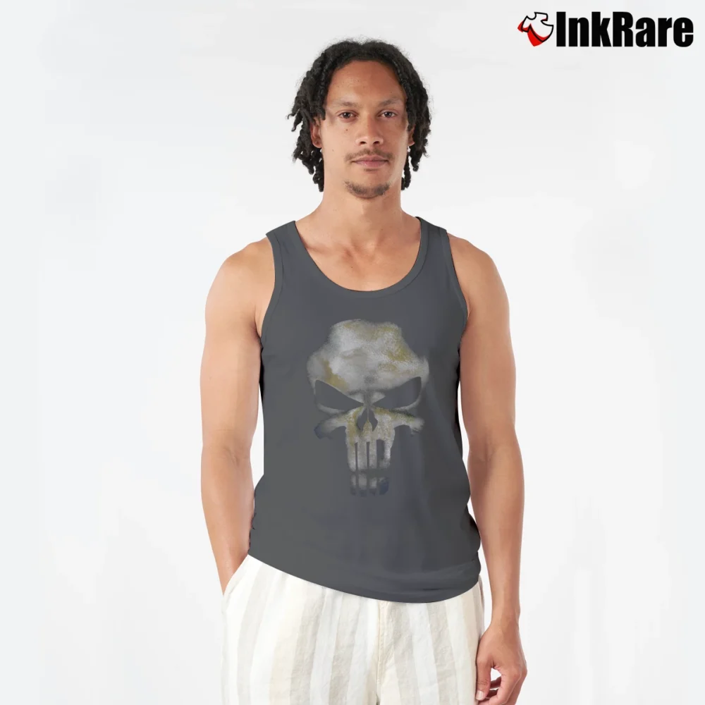 Men’s 2004 The Punisher Marvel Comics Black Graphic Tank Top in charcoal | Breathable, Active-Friendly Design