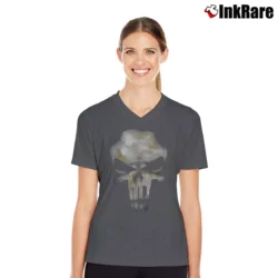 Women’s 2004 The Punisher Marvel Comics Black Graphic V-Neck Tee in charcoal | Chic Neckline, Soft Texture