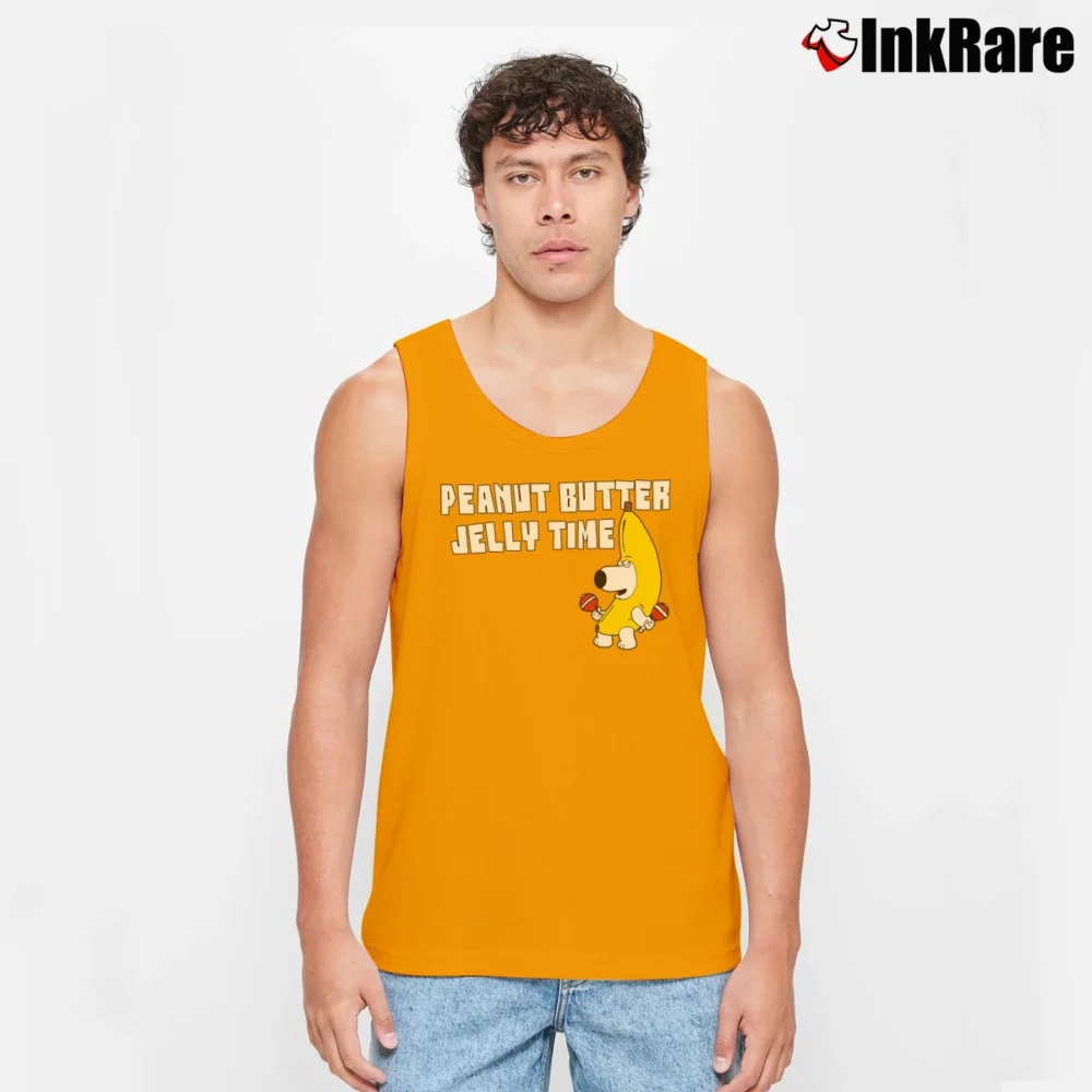 Men’s 2006 Family Guy Peanut Butter Jelly Time Banana Brian Ed Tank Top in orange | Breathable, Active-Friendly Design