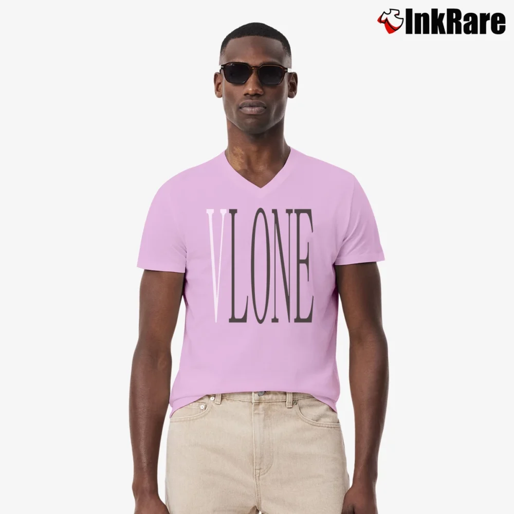Men’s 2019 Vlone Red Big V Loose V-Neck Tee in light pink | Sharp, Breathable, Everyday Staple