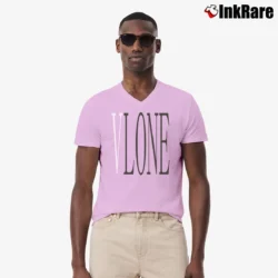 Men’s 2019 Vlone Red Big V Loose V-Neck Tee in light pink | Sharp, Breathable, Everyday Staple