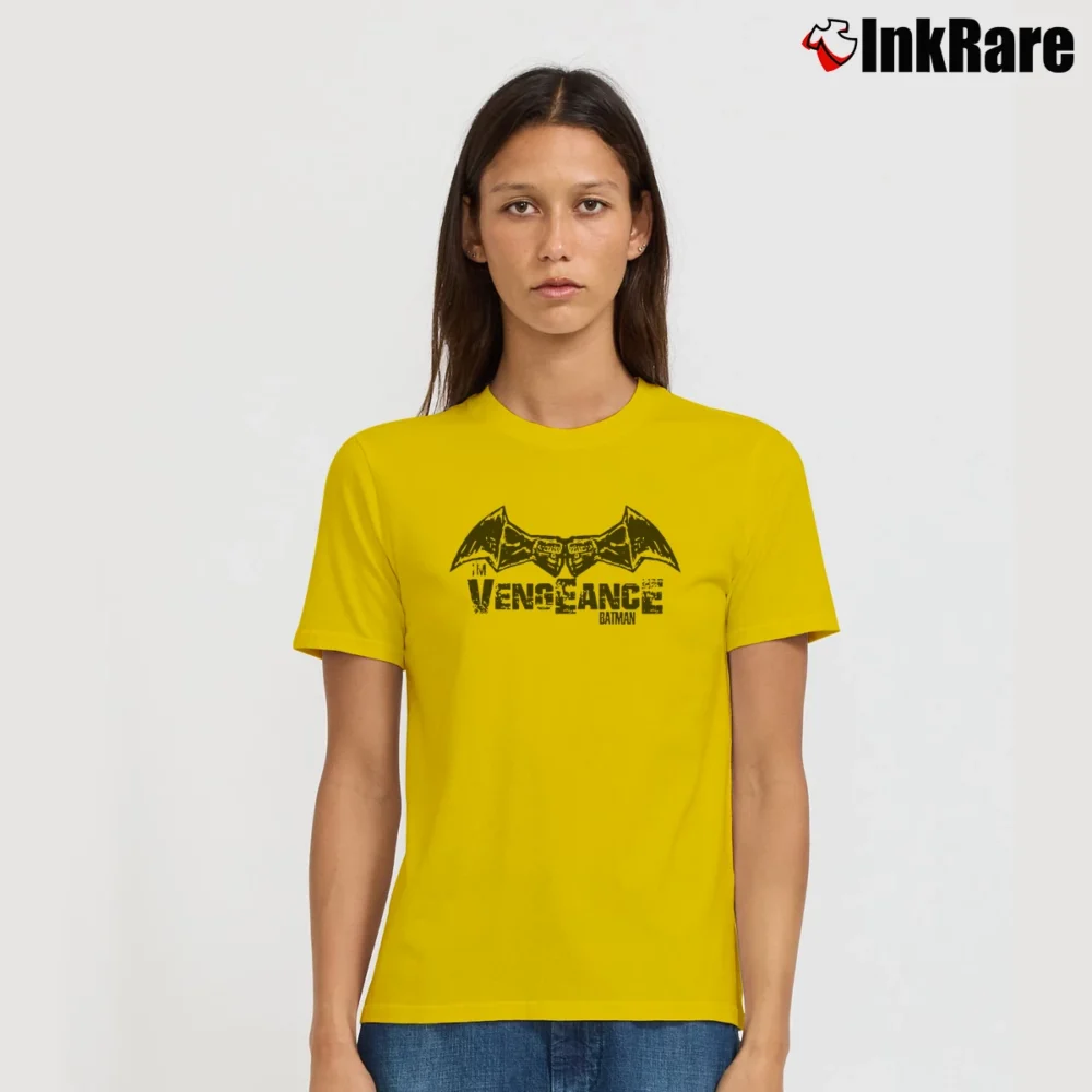 Women’s 2021 Batman Vengeance Logo Blackout Classic Signature T-Shirt in yellow | Soft, Flattering Fit