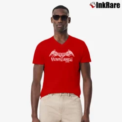 Men’s 2021 Batman Vengeance Logo Blackout V-Neck Tee in red | Sharp, Breathable, Everyday Staple