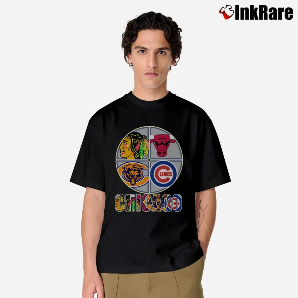 Men’s 2023 Chicago Team Sport Chicago Bulls Chicago Blackhawks Chicago Bears Chicago Cubs Classic T-Shirt in black | Soft, Breathable Everyday Wear
