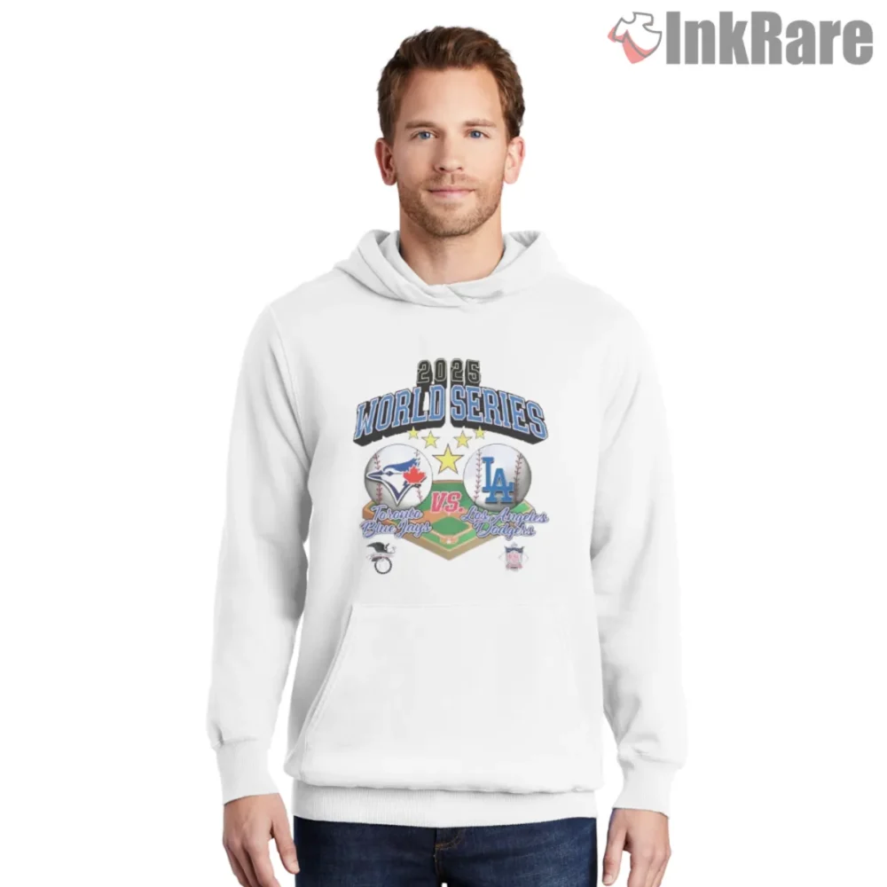 2025 World Series Dodgers vs Blue Jays Shirt with bold matchup graphic on white