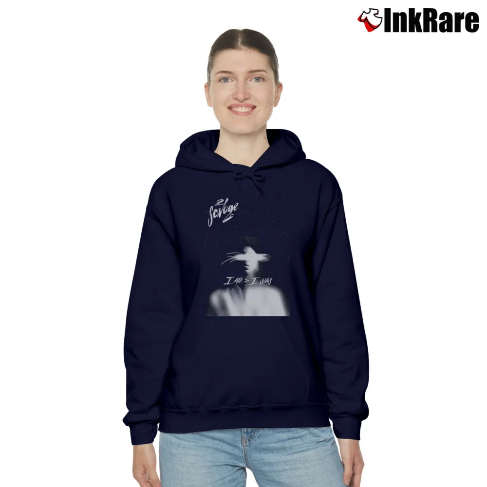 Women’s 21 Savage I Am I Was Cozy Hoodie in navy | Warm, Structured, Stylish