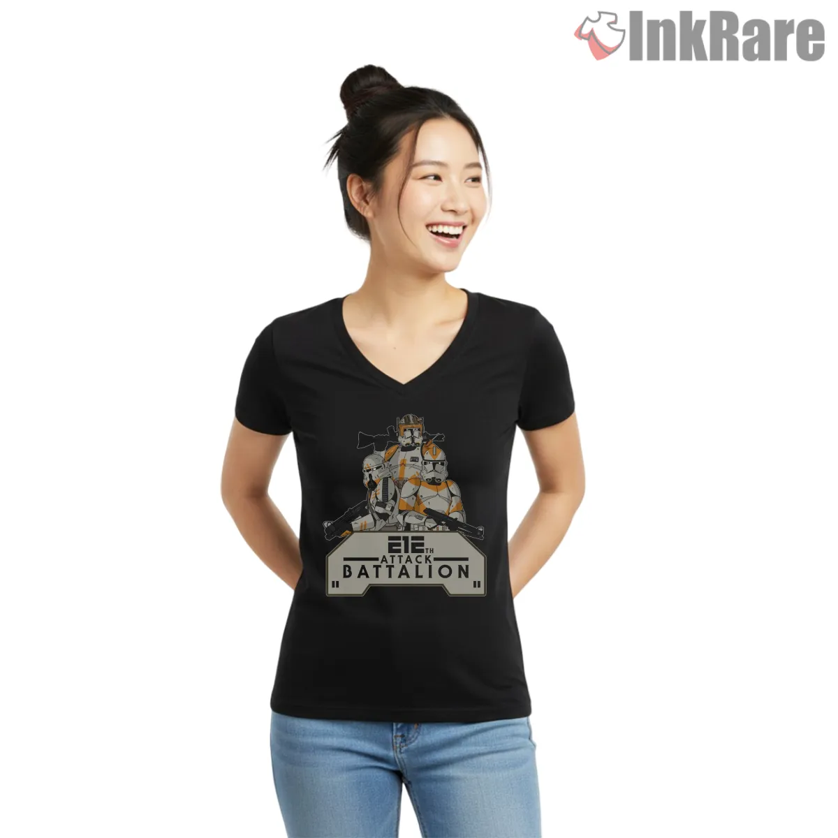 212th Attack Battalion Clone Trooper Badge V Neck Black 212th Attack Battalion Clone Trooper Badge Shirt on black v-neck shirt for women graphic tee