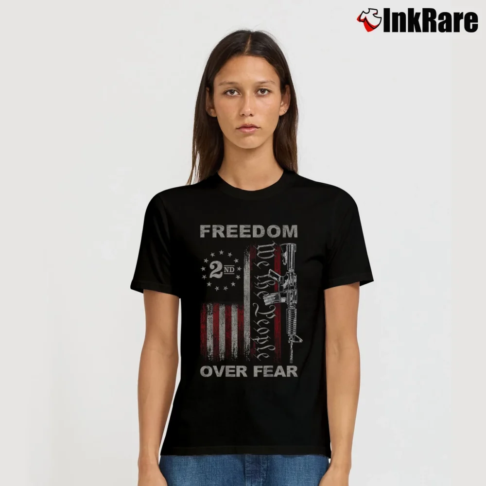 Women’s 2nd Amendment Patriotic Pro Gun Freedom Over Fear T-Shirt in black | Soft, Flattering Fit