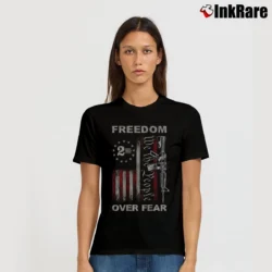 Women’s 2nd Amendment Patriotic Pro Gun Freedom Over Fear T-Shirt in black | Soft, Flattering Fit