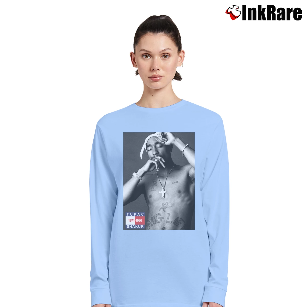 Women’s 2Pac 1971 - 1996 Tupac Amura Shakur Makaveli Long-Sleeve Top in light blue | Sleek, Versatile, All-Season