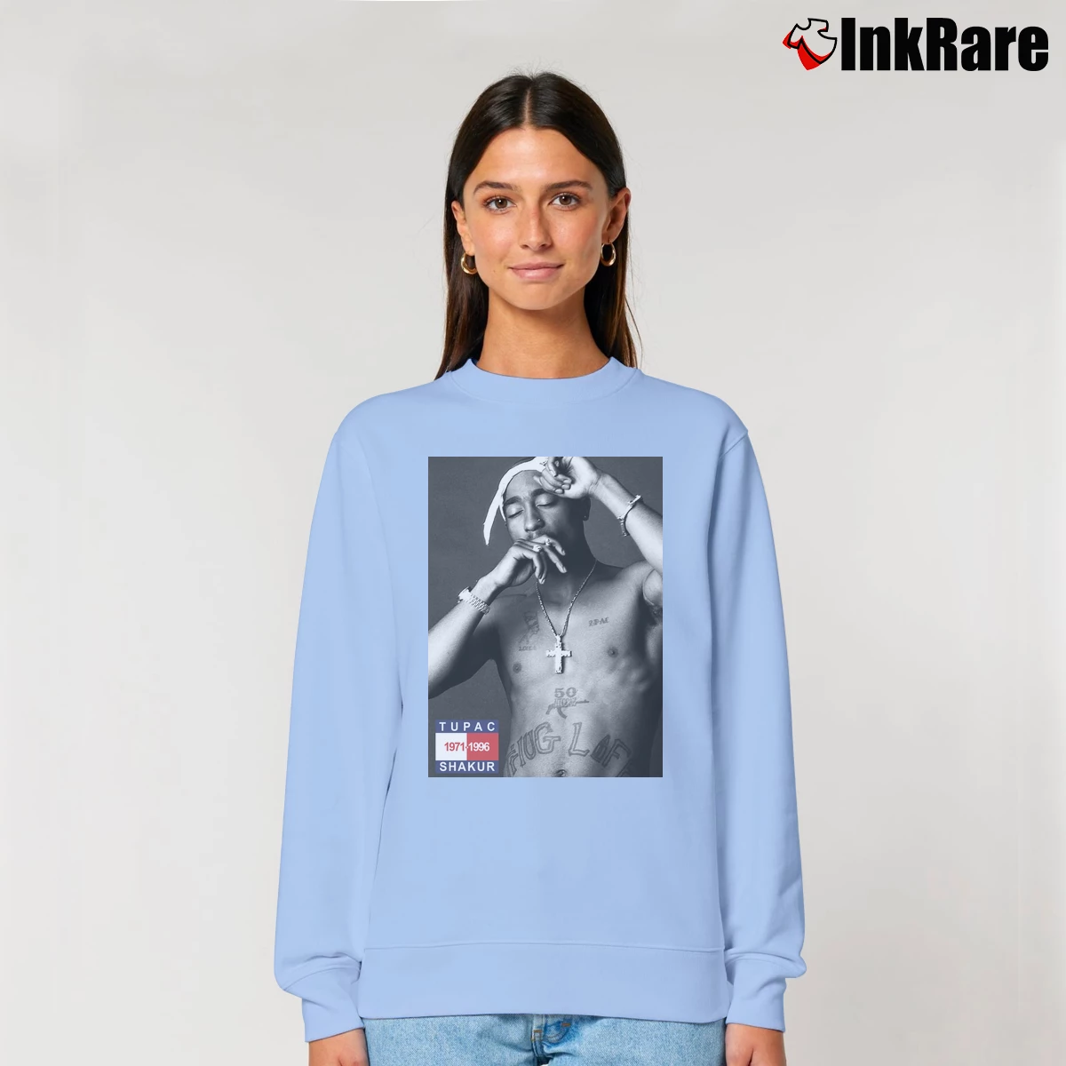Women’s 2Pac 1971 - 1996 Tupac Amura Shakur Makaveli Relaxed Sweatshirt in light blue | Soft, Laid-Back Vibe