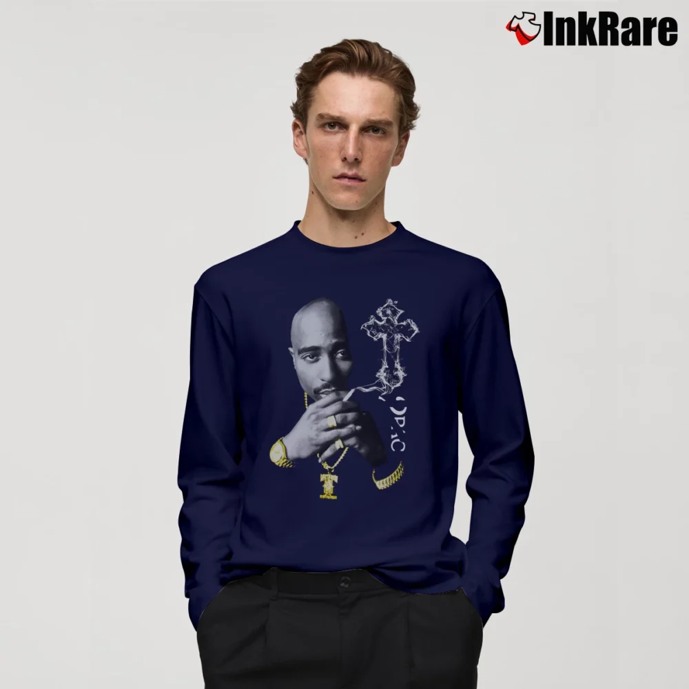 Men’s 2Pac Death Row Heavyweight Tupac Long-Sleeve Shirt in navy | Sleek, Lightweight, Year-Round Wear