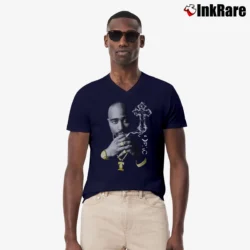 Men’s 2Pac Death Row Heavyweight Tupac V-Neck Tee in navy | Sharp, Breathable, Everyday Staple