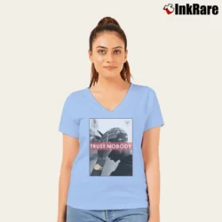 Women’s 2Pac Trust No One Tupac Biggie V-Neck Tee in light blue | Chic Neckline, Soft Texture