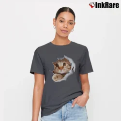 Women’s 3D Cute Cat Printed Signature T-Shirt in charcoal | Soft, Flattering Fit