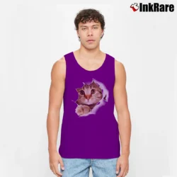 Men’s 3D Cute Cat Printed Tank Top in purple | Breathable, Active-Friendly Design