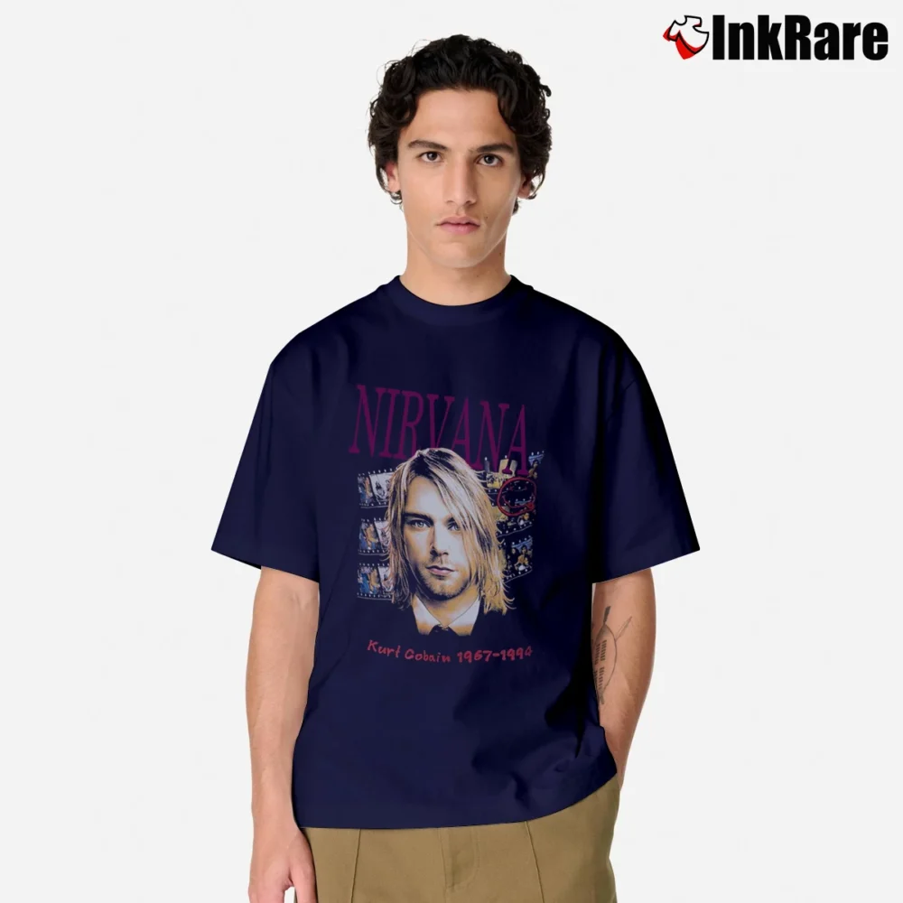 Men’s 3d Kurt Cobain Classic T-Shirt in navy | Soft, Breathable Everyday Wear