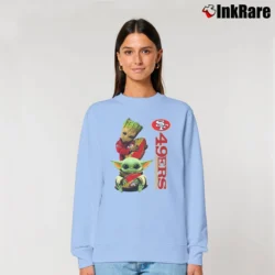 Women’s 49ers Baby Yoda And Groot Star Wars NFL Costume Relaxed Sweatshirt in light blue | Soft, Laid-Back Vibe