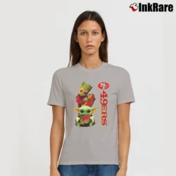 Women’s 49ers Baby Yoda And Groot Star Wars NFL Costume Signature T-Shirt in sport grey | Soft, Flattering Fit
