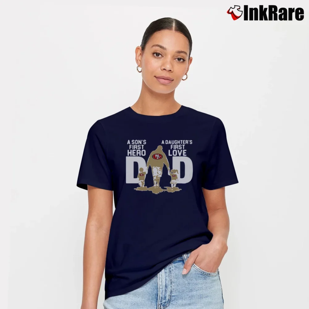 Women’s 49ers Dad Hero Daughter Love Signature T-Shirt in navy | Soft, Flattering Fit