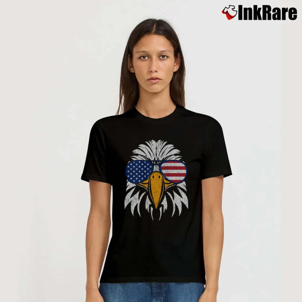 Women’s 4th Of July Bald Eagle Patriotic American Flag Signature T-Shirt in black | Soft, Flattering Fit