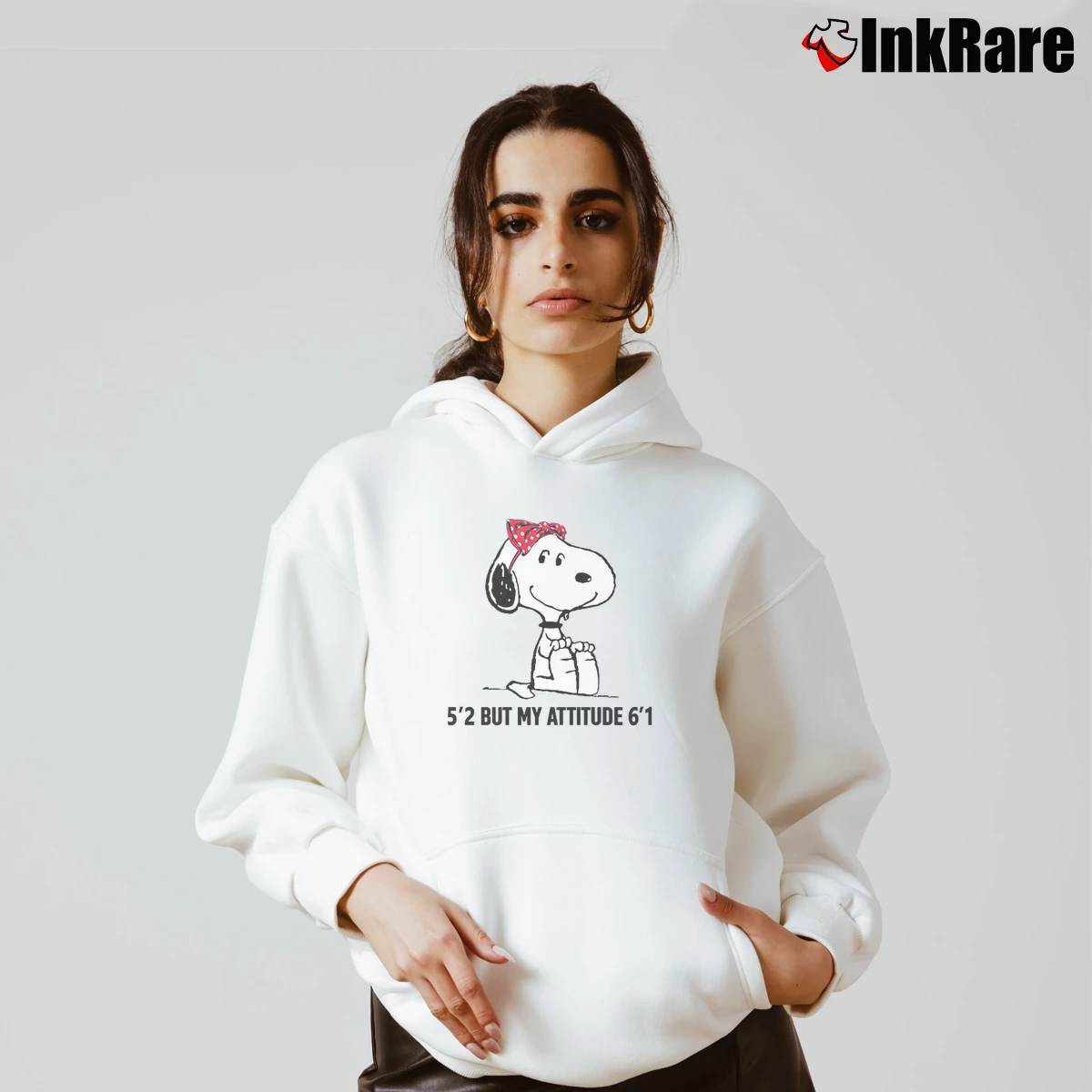 5’2 But My Attitude 6’1 Snoopy Dog Women’s Cozy Hoodie in white – Urban Chic Women’s 5'2 But My Attitude 6'1 Snoopy Dog Cozy Hoodie in white | Warm, Structured, Stylish