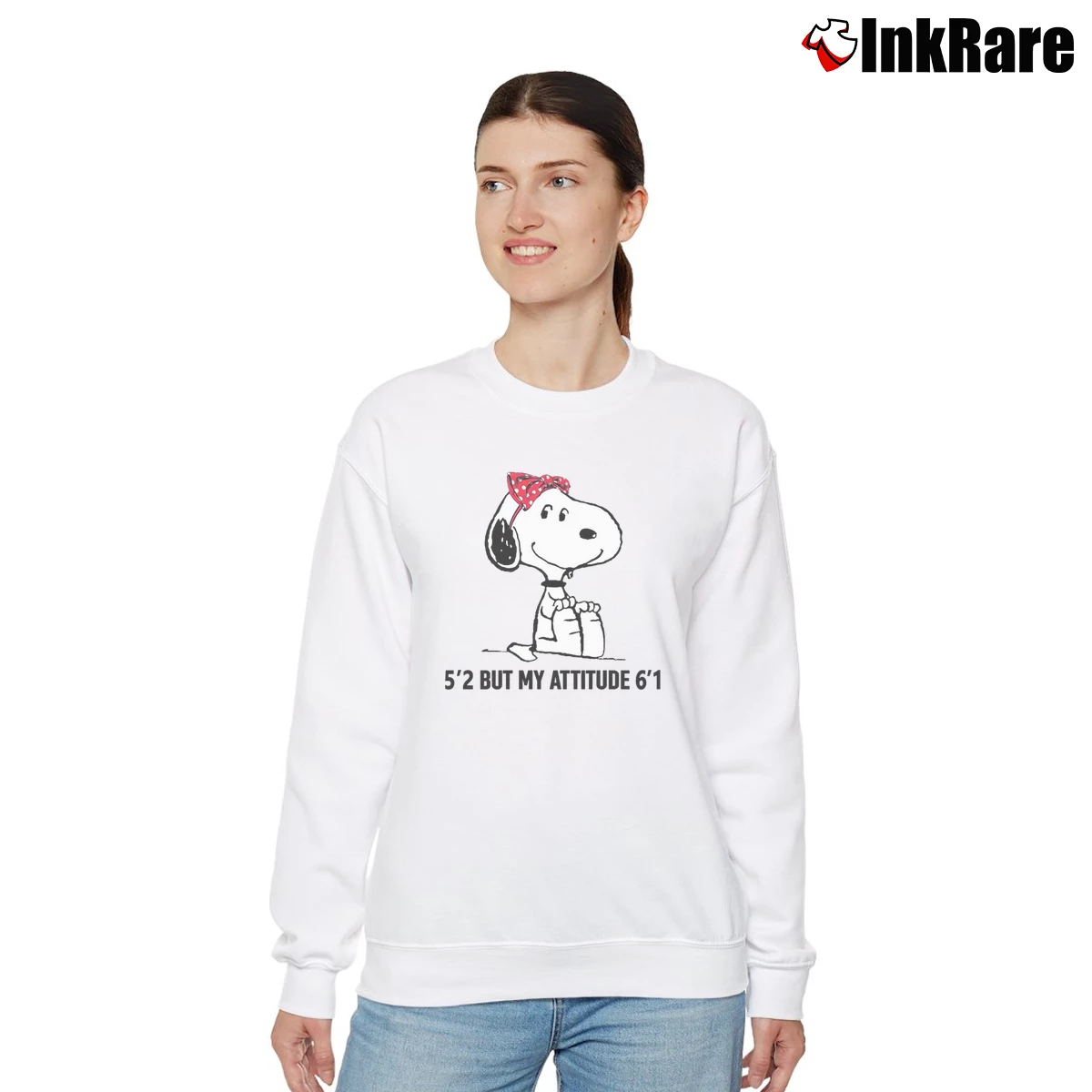 5’2 But My Attitude 6’1 Snoopy Dog Women’s Relaxed Sweatshirt in white – Cozy Casual Women’s 5'2 But My Attitude 6'1 Snoopy Dog Relaxed Sweatshirt in white | Soft, Laid-Back Vibe