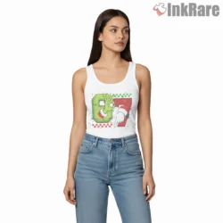 67 Holiday Spirit Santa And Grinch Hands Shirt on white tank top for women graphic tee