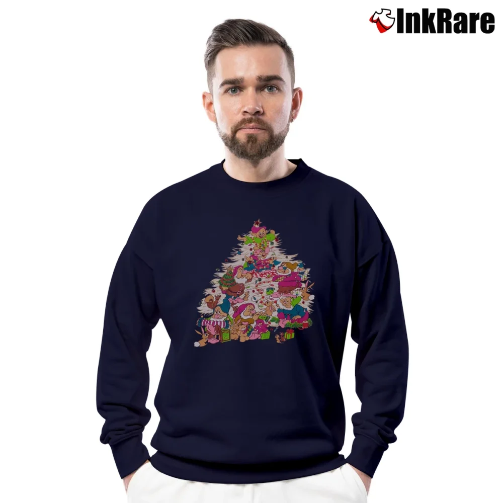 Men’s 7 Dwarfs Snow Christmas Disney Vintage Holiday Crewneck Sweatshirt in navy | Cozy Fabric, Clean Style