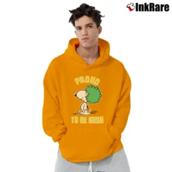 Men’s 70s 80s Snoopy Proud To Be Irish Pullover Hoodie in orange | Cozy, Durable, Modern Fit