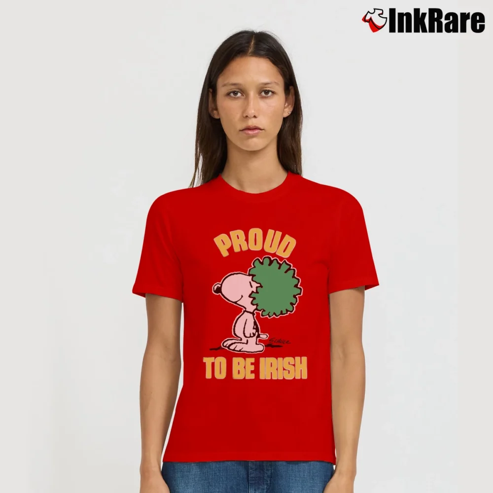 Women’s 70s 80s Snoopy Proud To Be Irish Signature T-Shirt in red | Soft, Flattering Fit