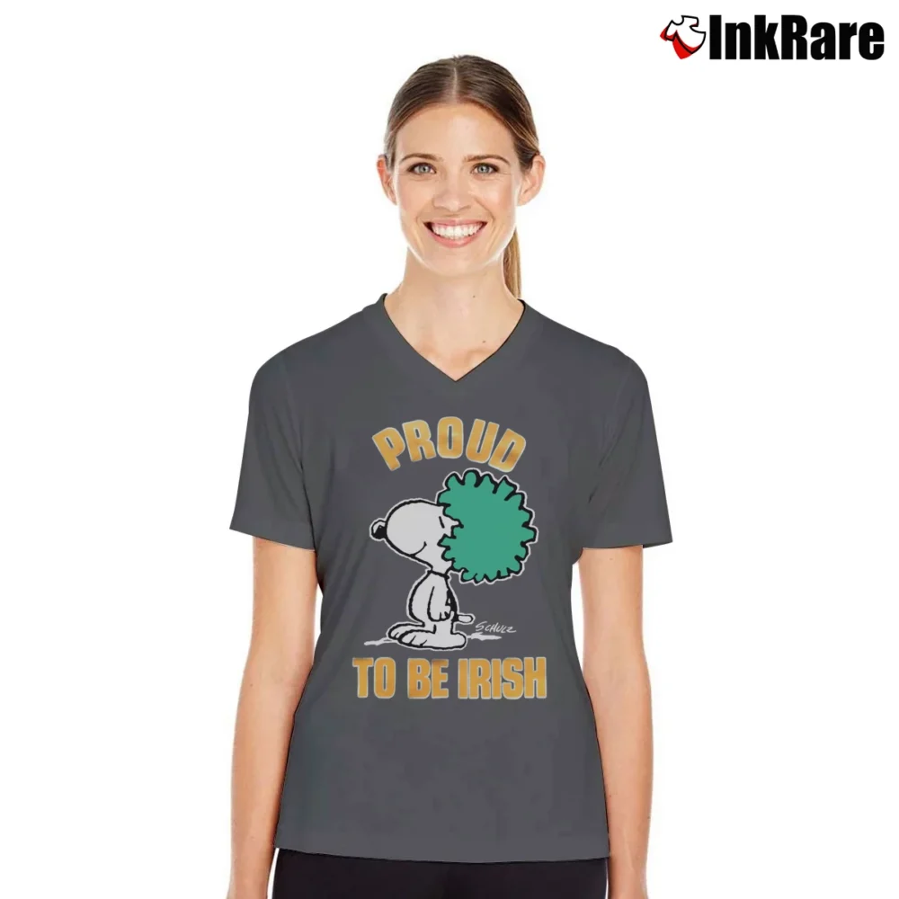Women’s 70s 80s Snoopy Proud To Be Irish V-Neck Tee in charcoal | Chic Neckline, Soft Texture