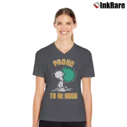 Women’s 70s 80s Snoopy Proud To Be Irish V-Neck Tee in charcoal | Chic Neckline, Soft Texture